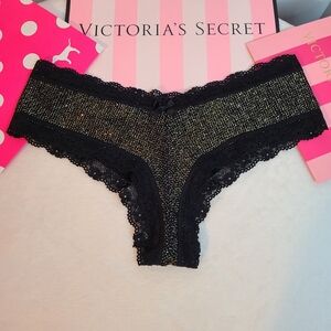 Victoria's Secret Glitter Sparkle Classic Cheeky Panty Size M Black Gold